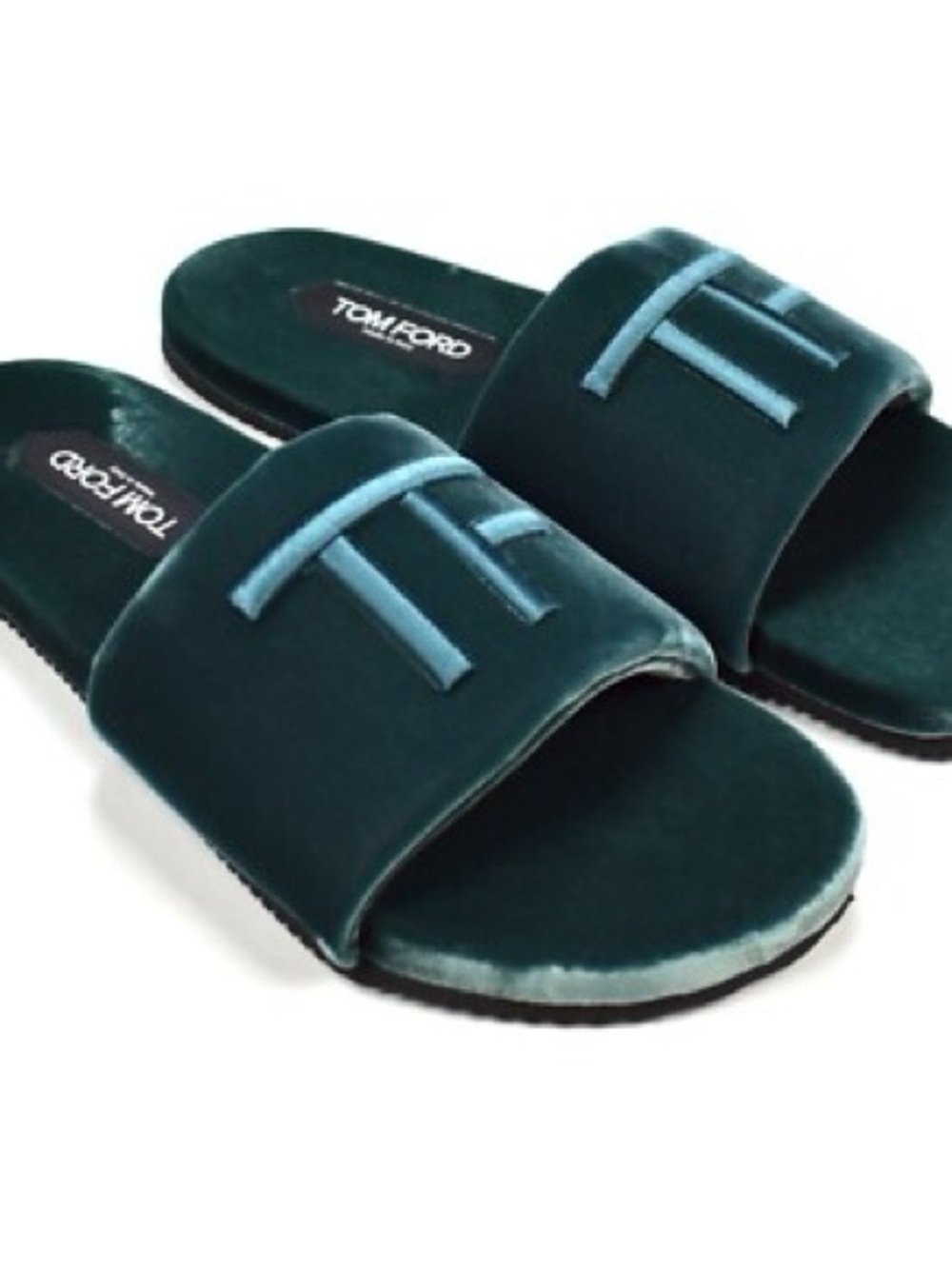 Tom Ford Emerald Velvet Logo Slide Sandals